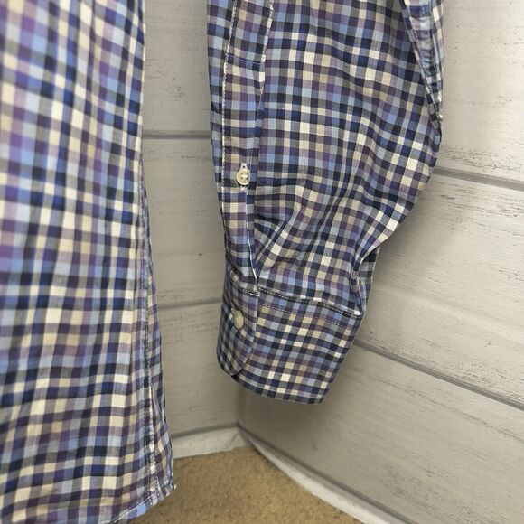 Peter Millar Men's Large Button Down Shirt Long Sleeve Checkered Cotton Purple - Picture 4 of 8